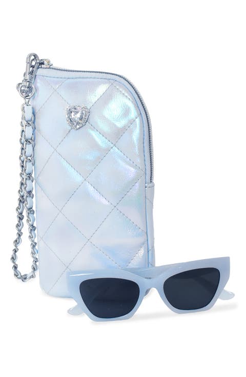 Kids' Cat Eye Sunglasses & Heart Zip Around Case Set