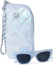 OMG Accessories Kids' Cat Eye Sunglasses & Heart Zip Around Case Set