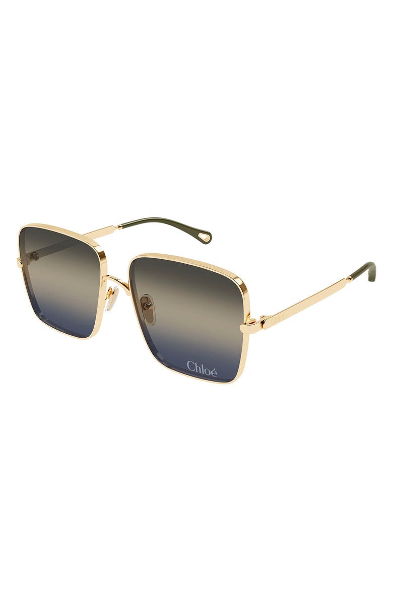 Chloé 61mm Gradient Square Sunglasses, Alternate, color, Gold