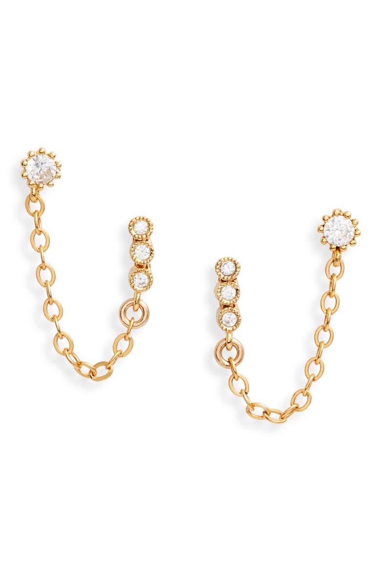 Maven Double Stud Chain Earrings, Main, color, GOLD