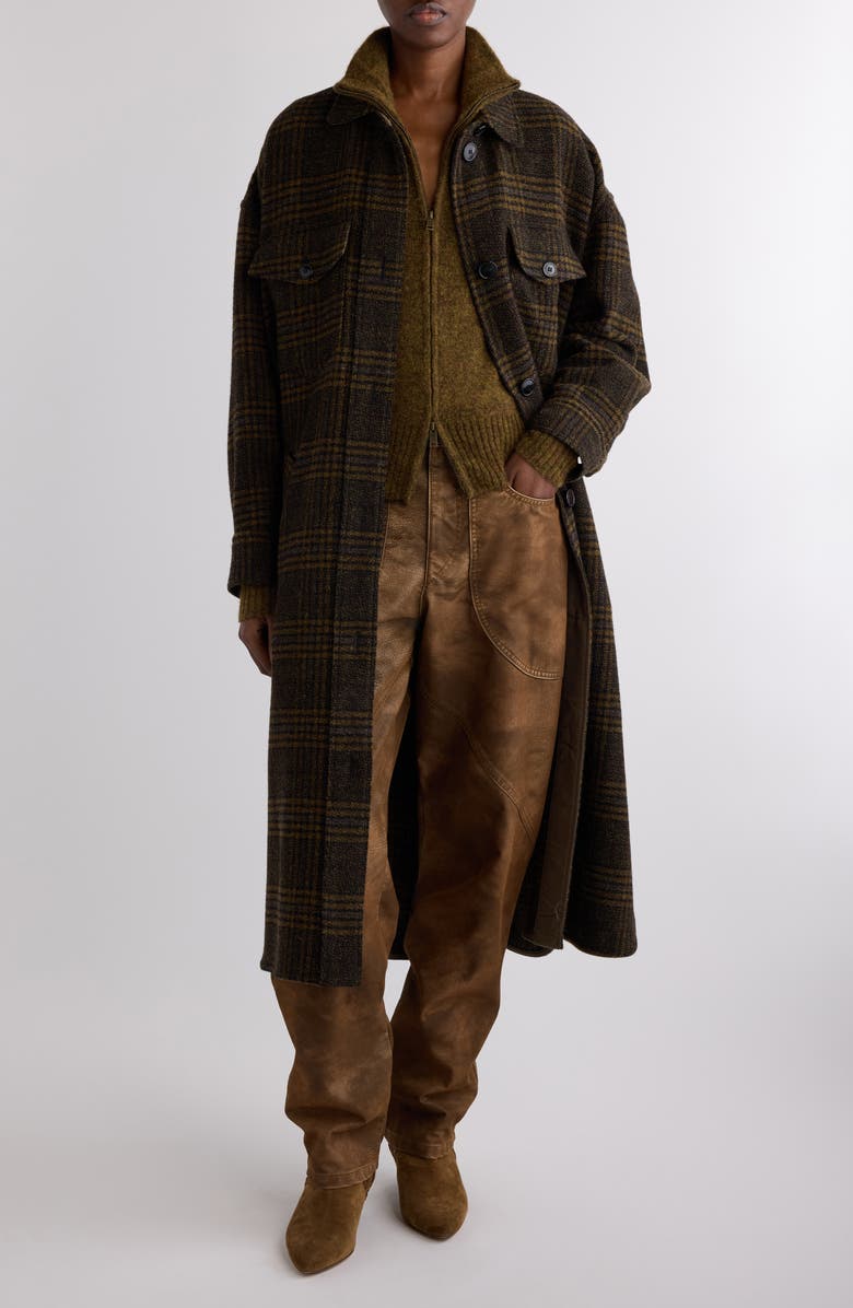 Isabel Marant Étoile Gislene Plaid Virgin Wool Coat, Main, color, Khaki