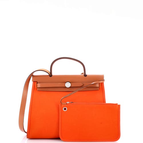 Pre-owned Hermes  Hermes Herbag Zip Leather And Toile 31 In Neutral