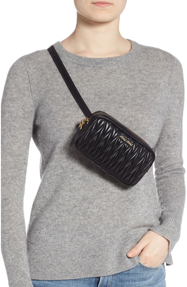 Miu Miu Rider Matelassé Leather Belt Bag, Alternate, color,