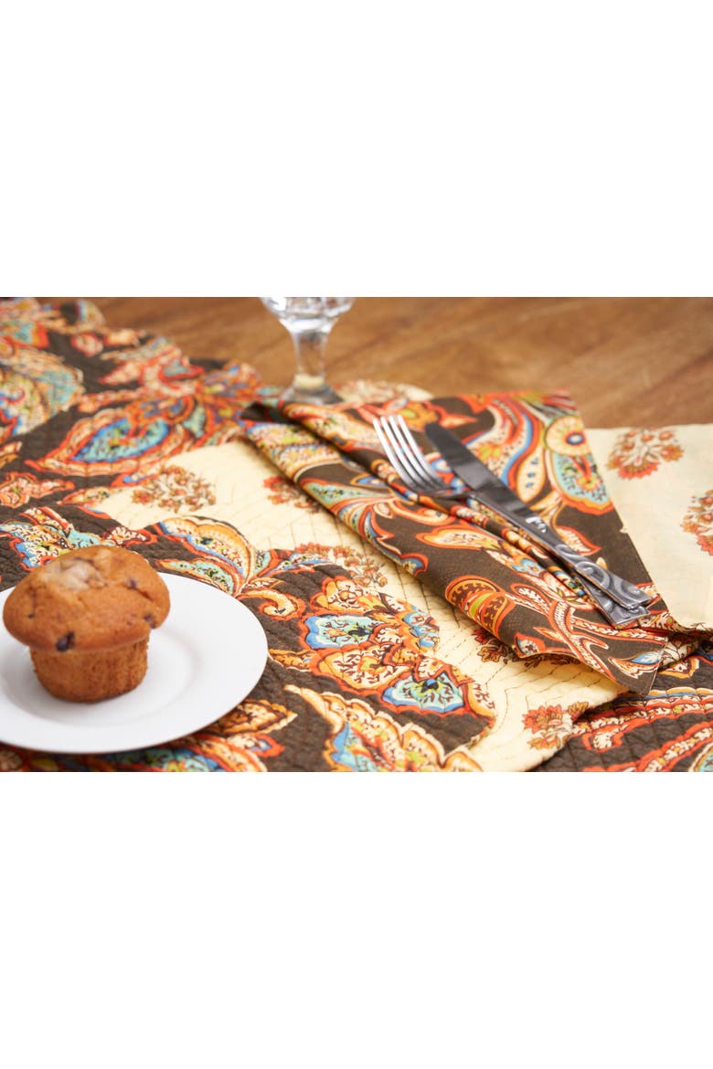Dorothy Autumn Brown Cotton Table Runner 14" x 51" - Quilted Paisley, Alternate, color, Black