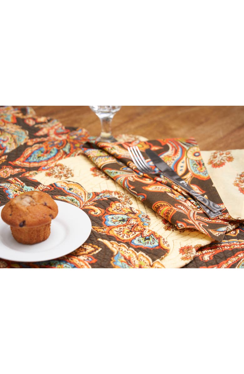 C&F Home Dorothy Autumnal Brown Quilted Scalloped Paisley Floral Accents Placemats Set of 6, 17", Alternate, color, Brown