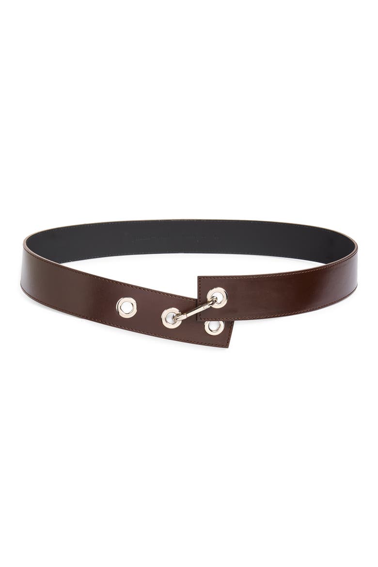 Hoop Carabiner Leather Belt, Main, color, DARK BROWN