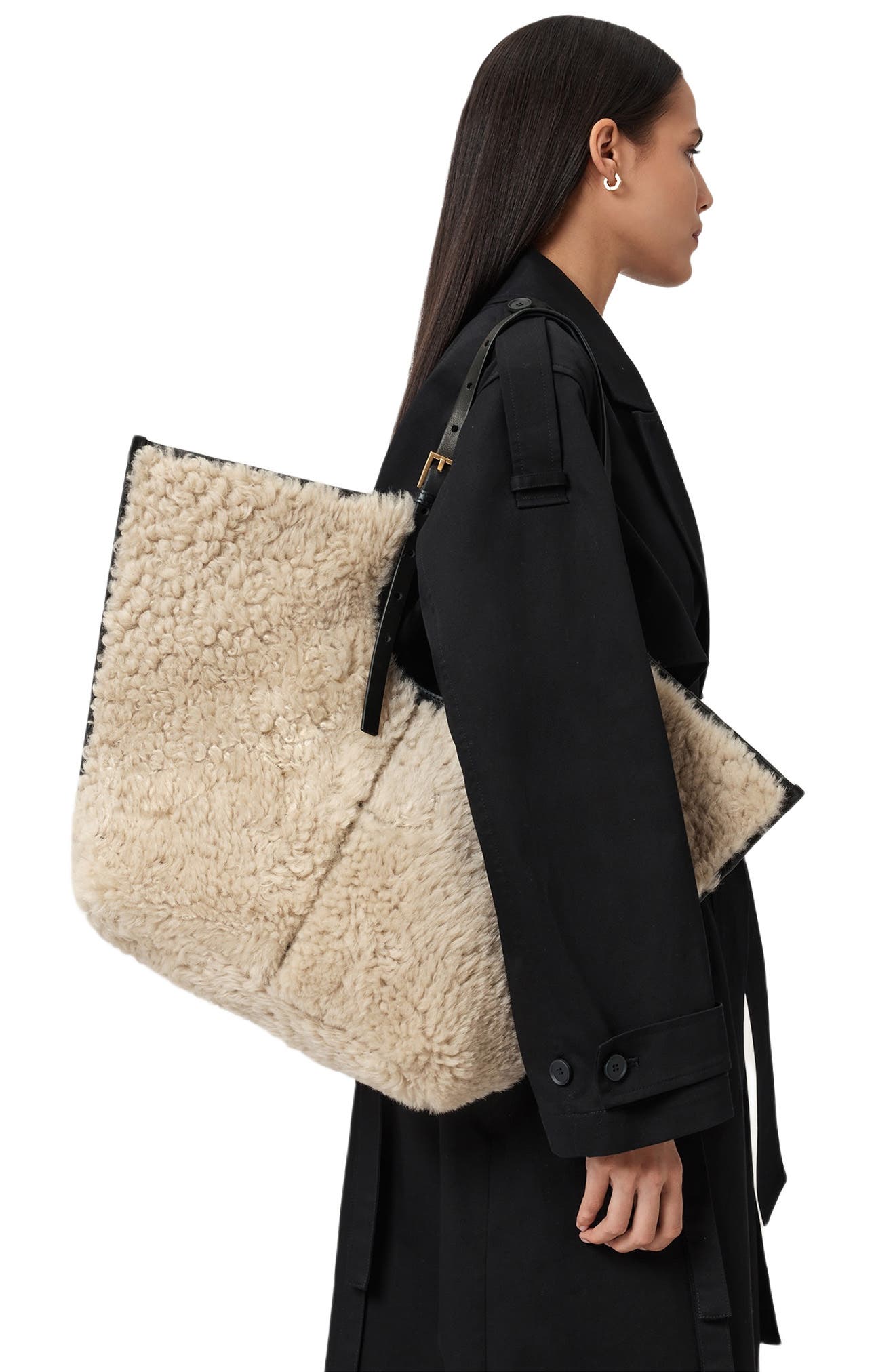 AllSaints Ara Genuine Shearling Tote, Alternate, color, Natural/ Black