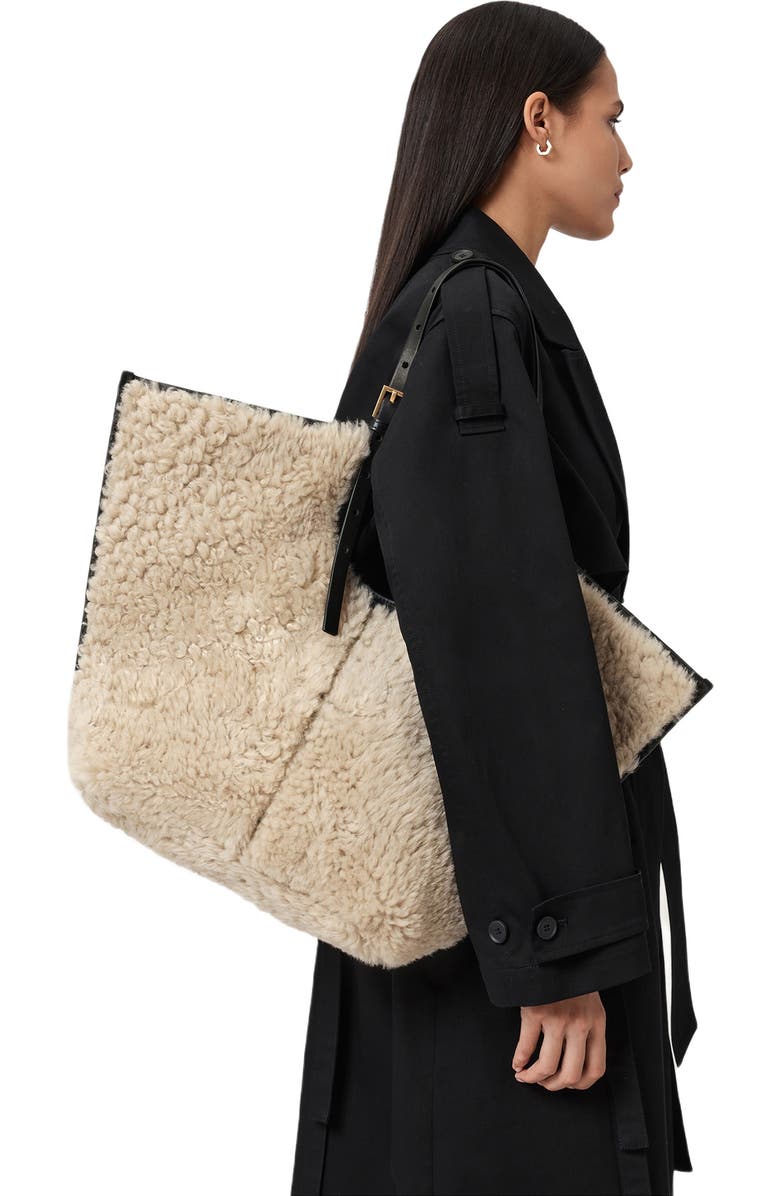AllSaints Ara Genuine Shearling Tote, Alternate, color, Natural/ Black
