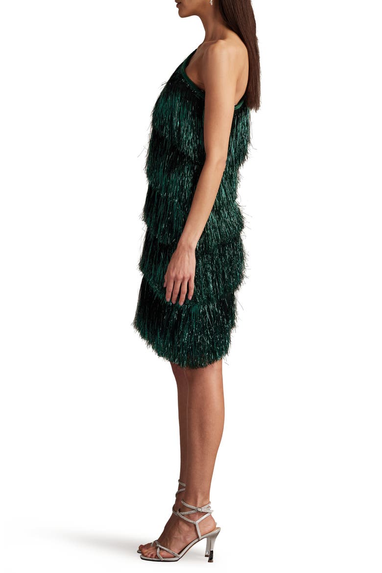 Metallic Fringe One-Shoulder Cocktail Dress, Alternate, color, JUNGLE GREEN