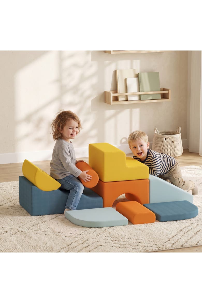 Climbing Toys, 9-Piece Indoor Soft Foam Climbing Blocks Set with Removable Cover, Foam Play Equipment for Climbing, Motor Skills, Multicolored, Alternate, color, Multi-colored