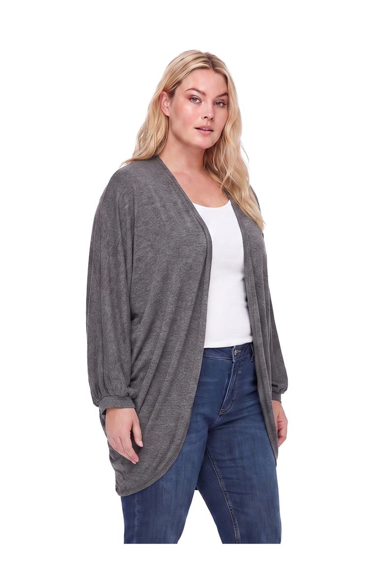 24seven Comfort Basic Curvy Soft Stretch Open Front Cardigan Jacket, Alternate, color, Smoke