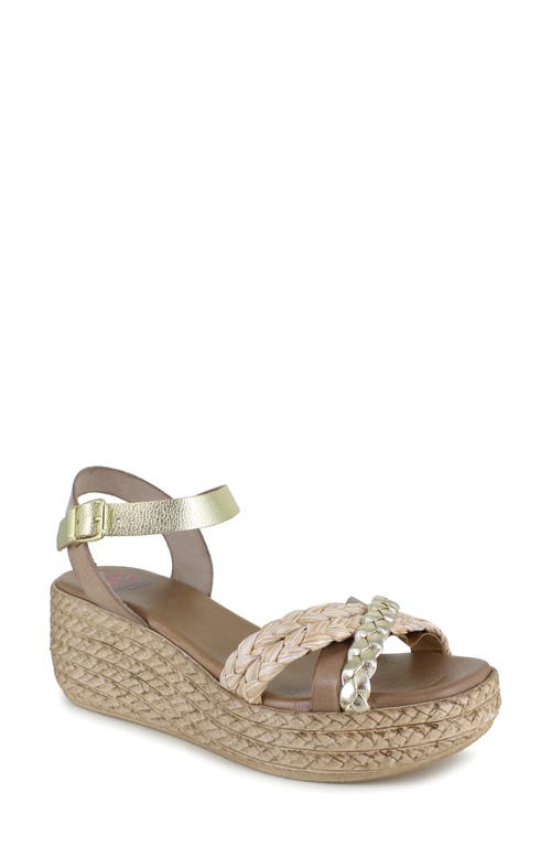 National Comfort Tre Platform Wedge Sandal In Taupe Leather
