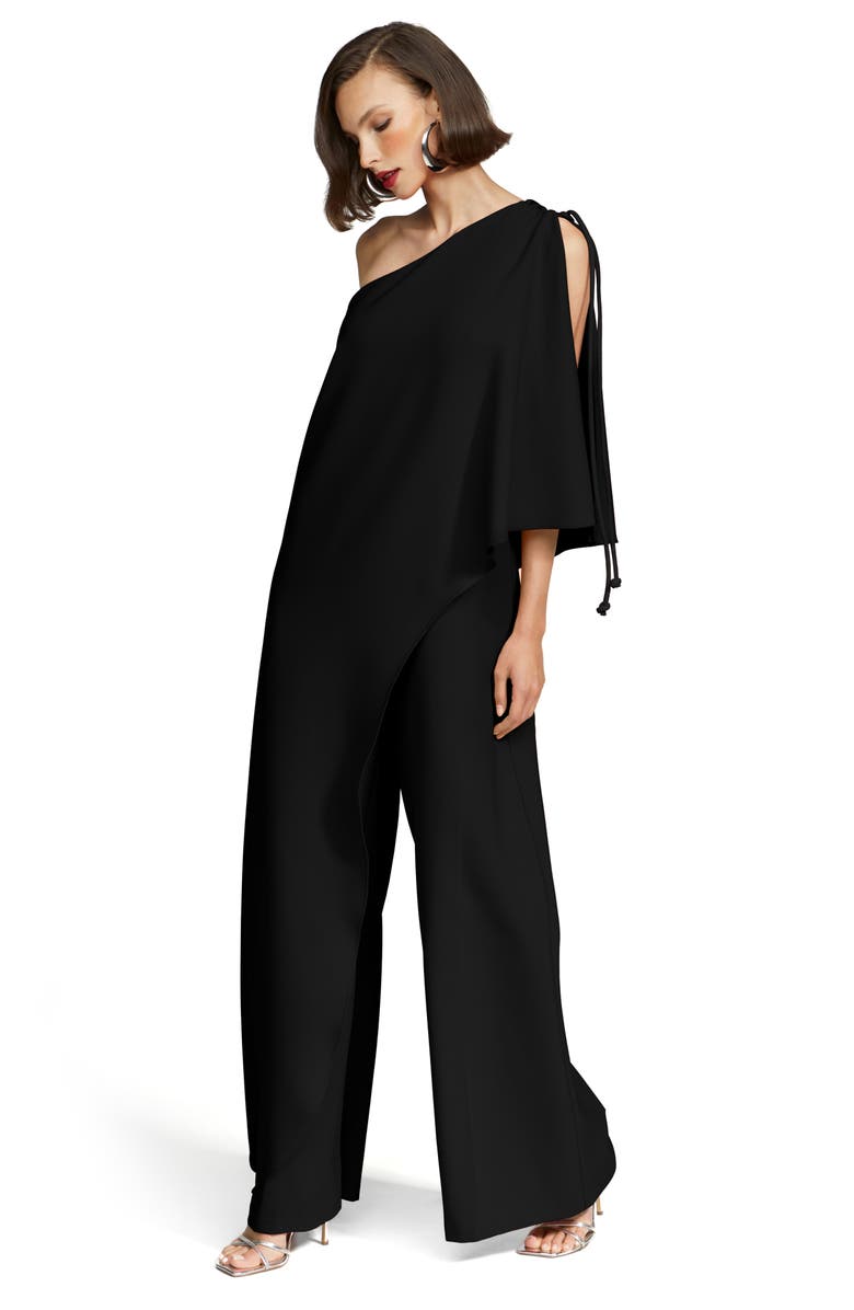 HALSTON Ignacia One-Shoulder Wide Leg Crepe Jumpsuit, Alternate, color, Black