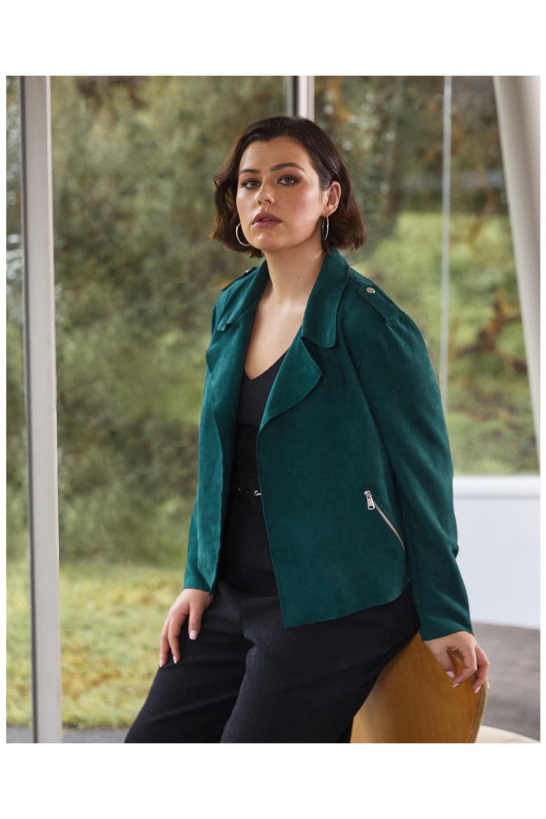 San Diego Faux Suede Biker Jacket, Alternate, color, TEAL