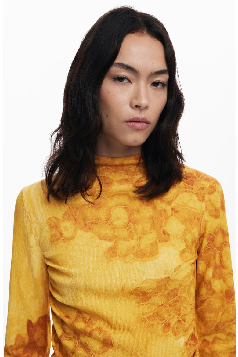 Funnel Neck Printed Sweater, Alternate, color, YELLOW