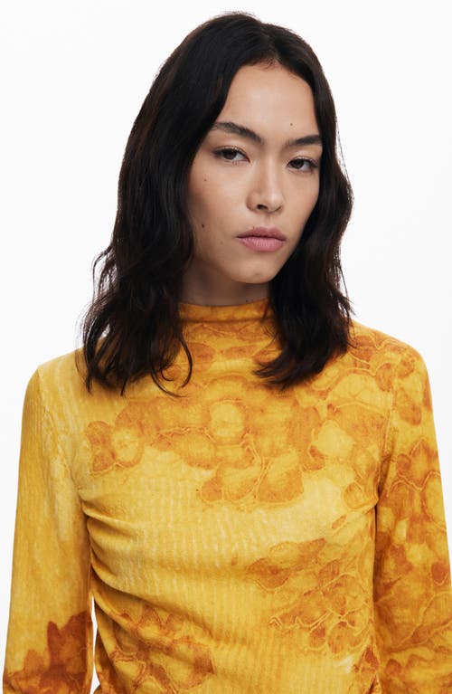 Desigual Funnel Neck Printed Sweater In Yellow