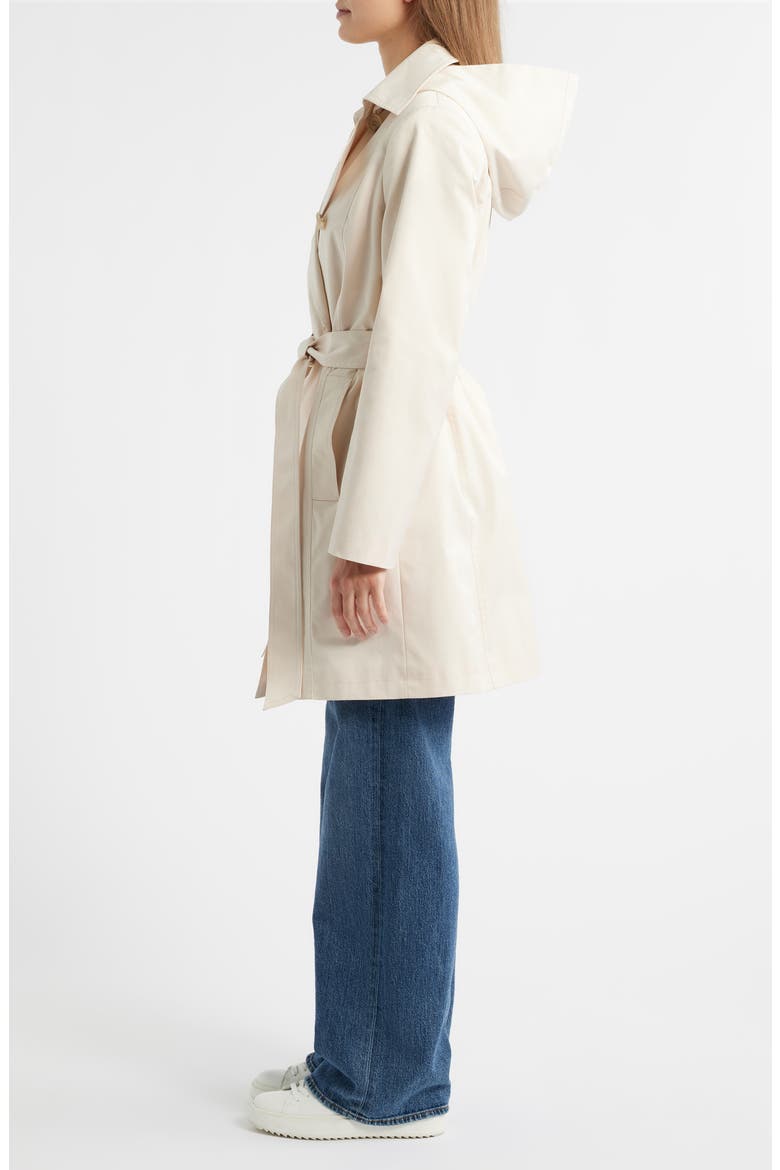 Hooded Belted Double Breasted Trench Coat, Alternate, color, LINEN
