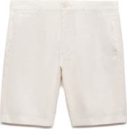 MANGO Slim Fit Linen Bermuda Shorts