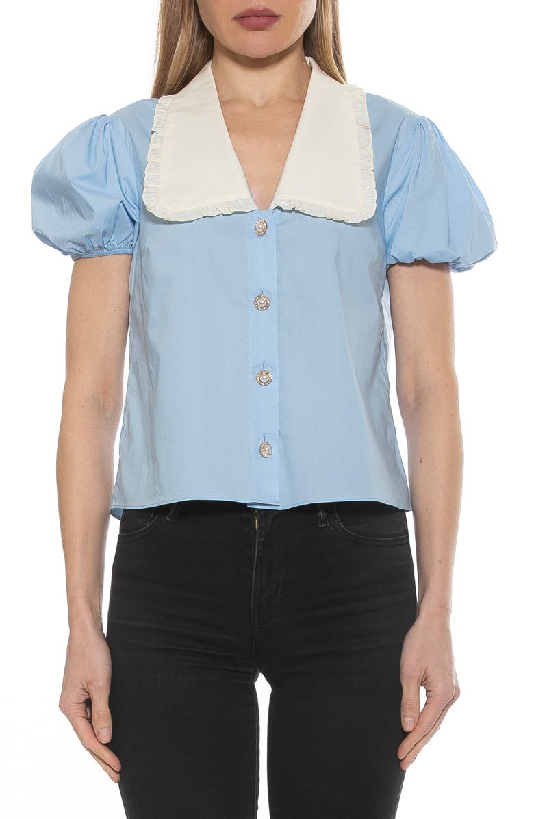 Alexia Admor Sandra Short Sleeve Button-Up Blouse, Main, color, Halogen Blue