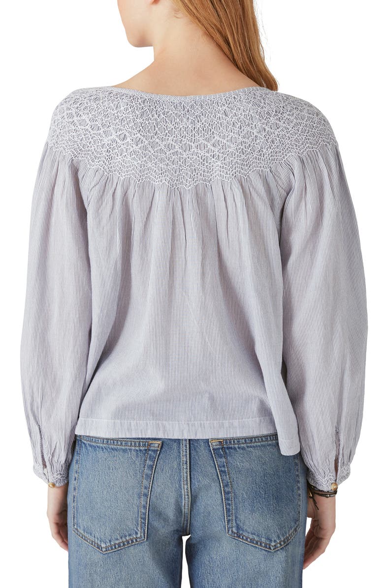Lucky Brand Stripe Smocked Peasant Top, Alternate, color, 