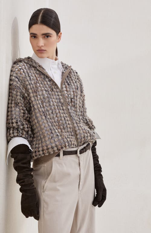 Brunello Cucinelli Balloon Sequin-embellished Zip-up Cardigan In Brown