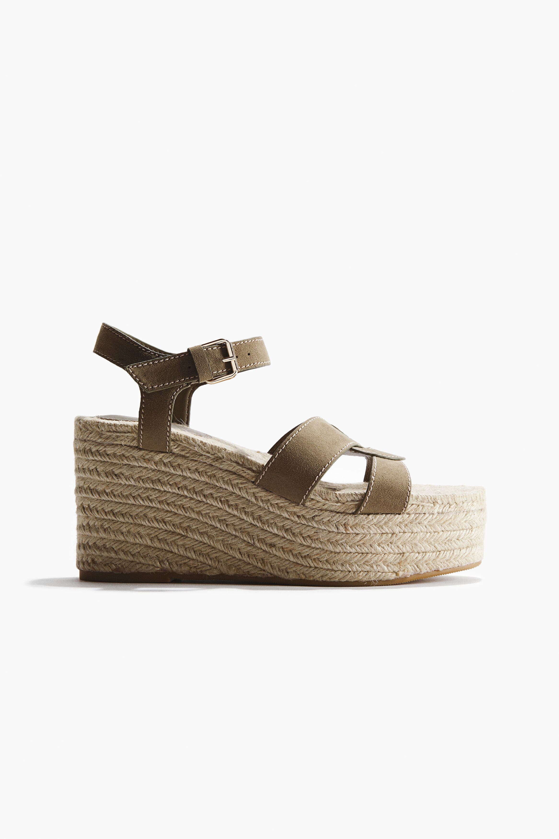 H&M Wedge-heel espadrilles, Main, color, Khaki Green
