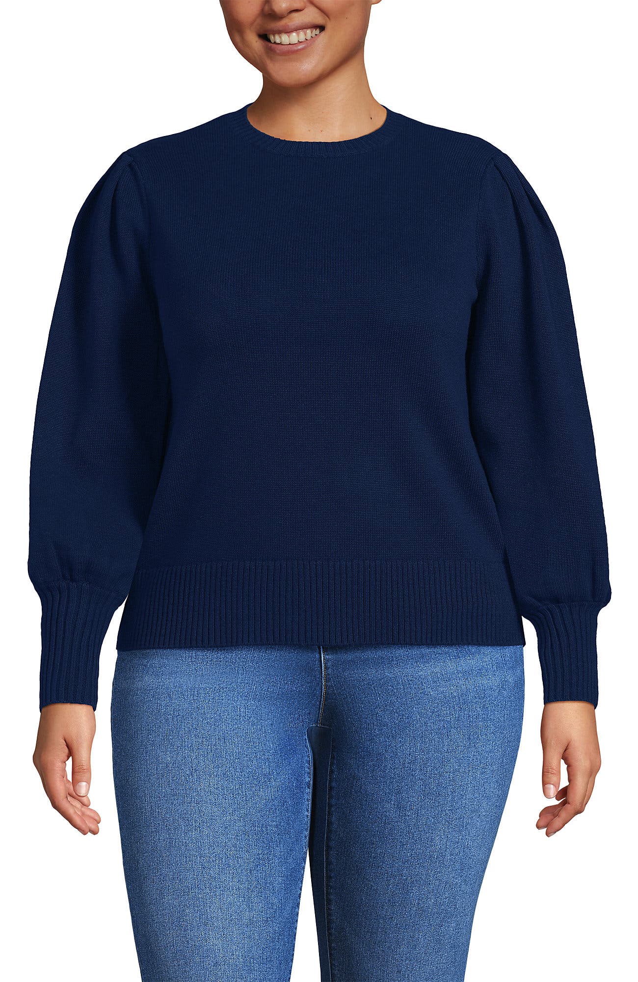 Plus Size Drifter Puff Sleeve Jacquard Crew Neck Sweater