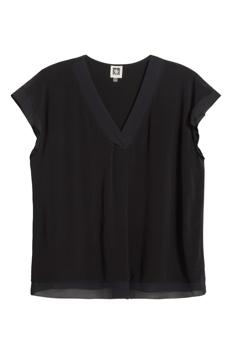 Anne Klein Pleated Mixed Media Top, Alternate, color, 