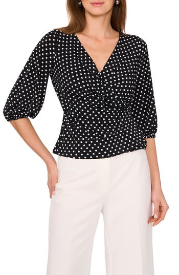 Vince Camuto Ity Wrap Surplice Neck Blouse In Black