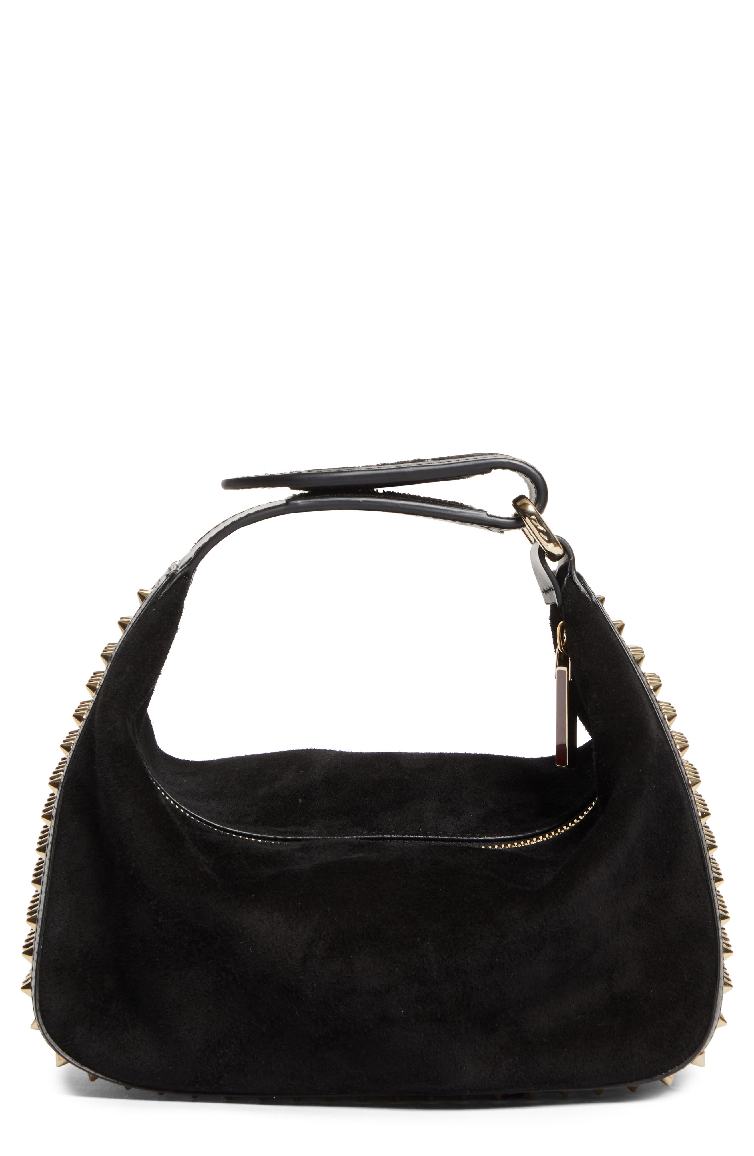 Christian Louboutin Funky Empire Spike Dopp Leather Top Handle Pouch, Main, color, Black