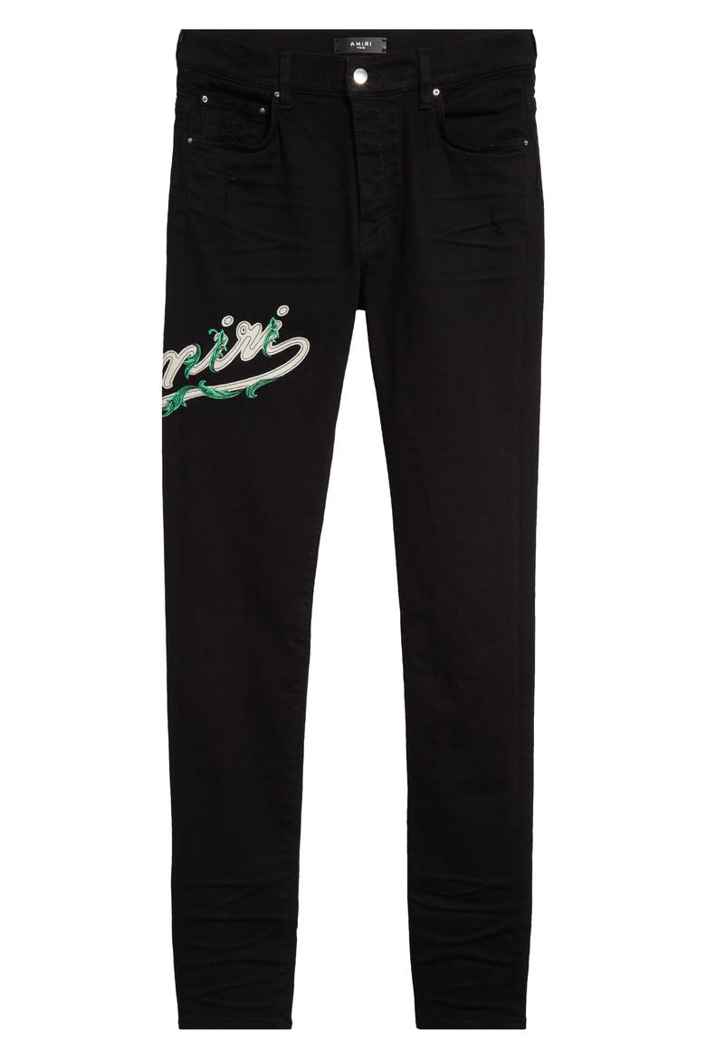 Baroque Varsity Logo Jeans, Alternate, color, BLACK OD