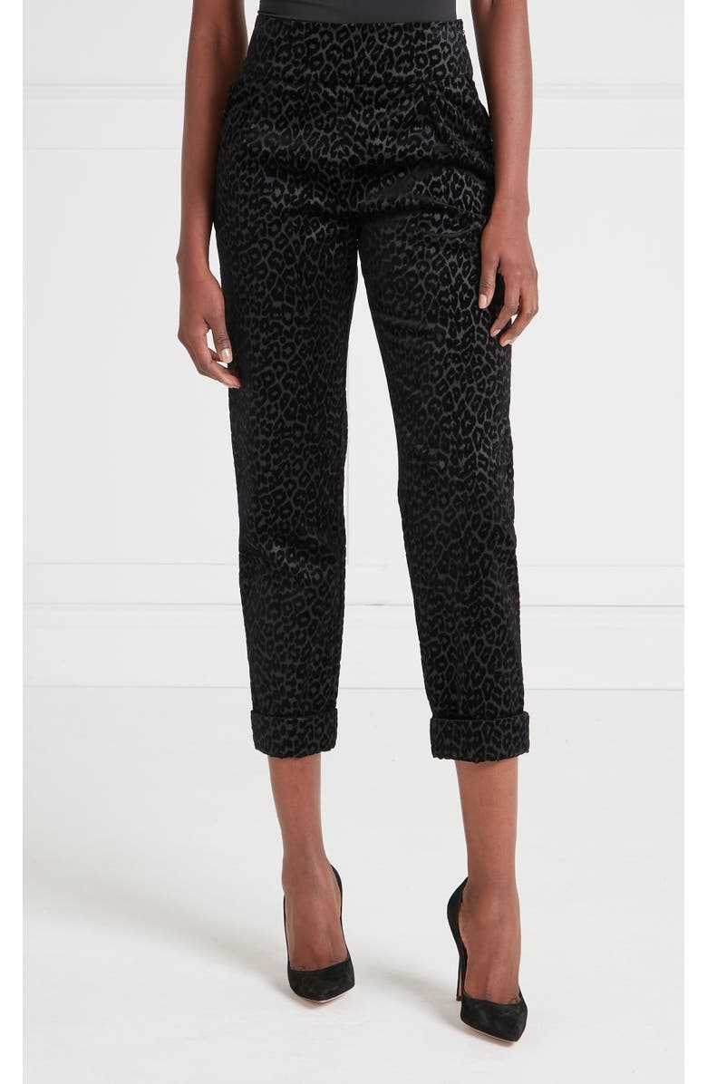 Temperley London Lynx Velvet Tapered Trouser, Main, color, Black Tonal Leopard