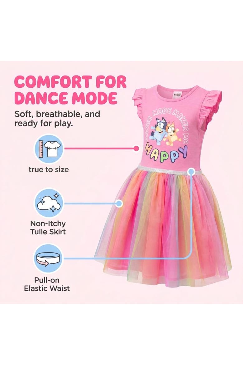 Short Sleeve Tulle Tutu Dress, Alternate, color, Bluey Bingo Light Pink