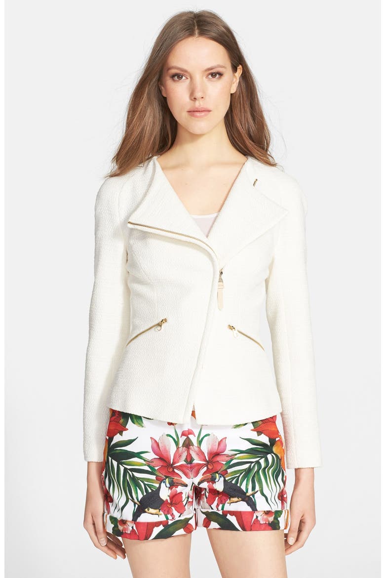 'Ayeleen' Textured Biker Jacket, Main, color, CREAM