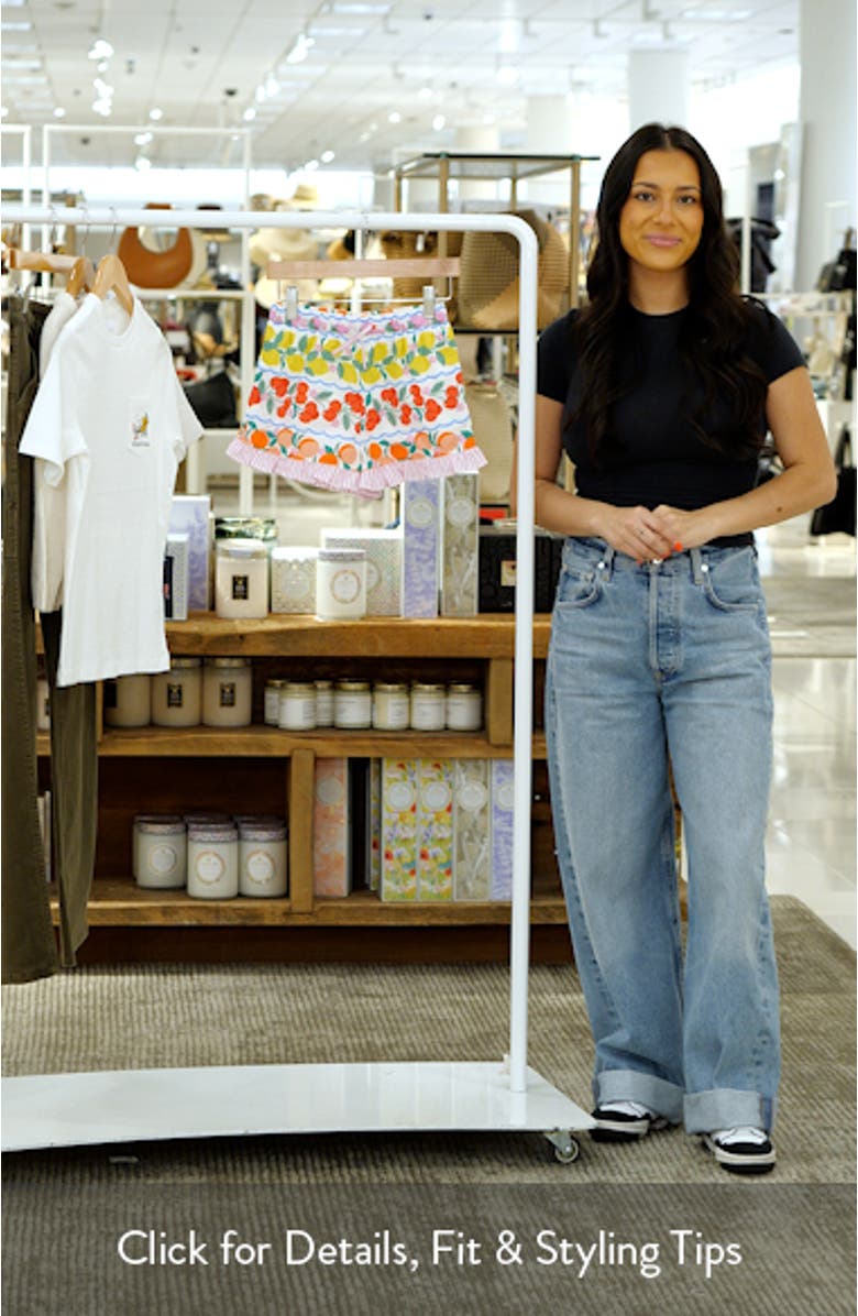 Kids' Juniper Fruit Print Ruffle Cotton Hem Shorts, sales video thumbnail