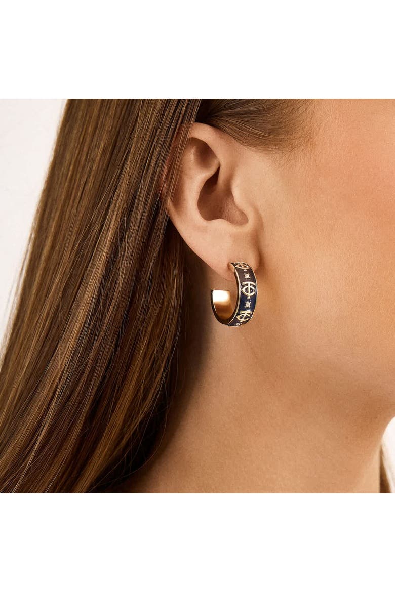 x BaubleBar San Francisco Giants Enamel Hoop Earrings, Alternate, color, Gold