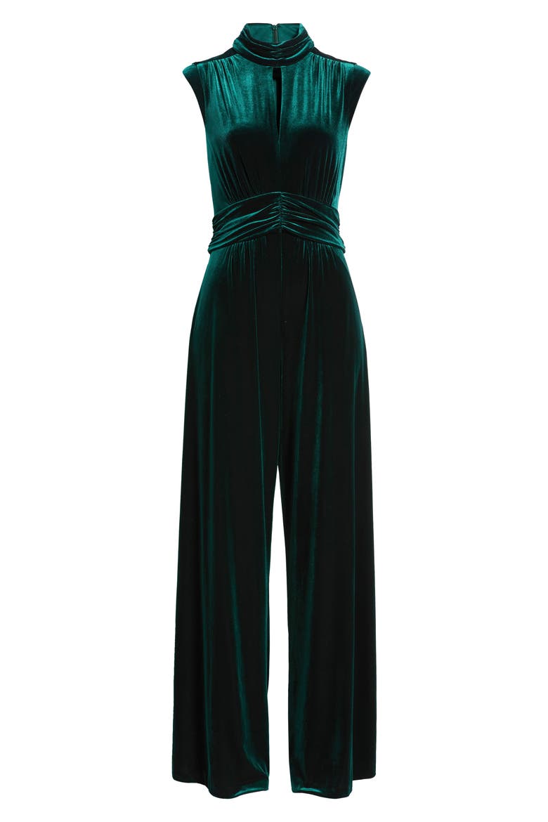 Mock Neck Velvet Jumpsuit, Alternate, color, HUNTER