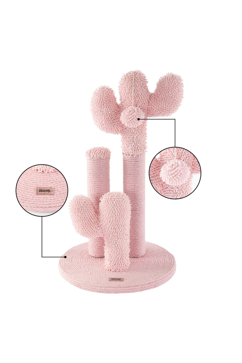 Marfa Modern Jute Triple-Cactus Cat Scratching Post with Fuzzy Toy, Alternate, color, Pink