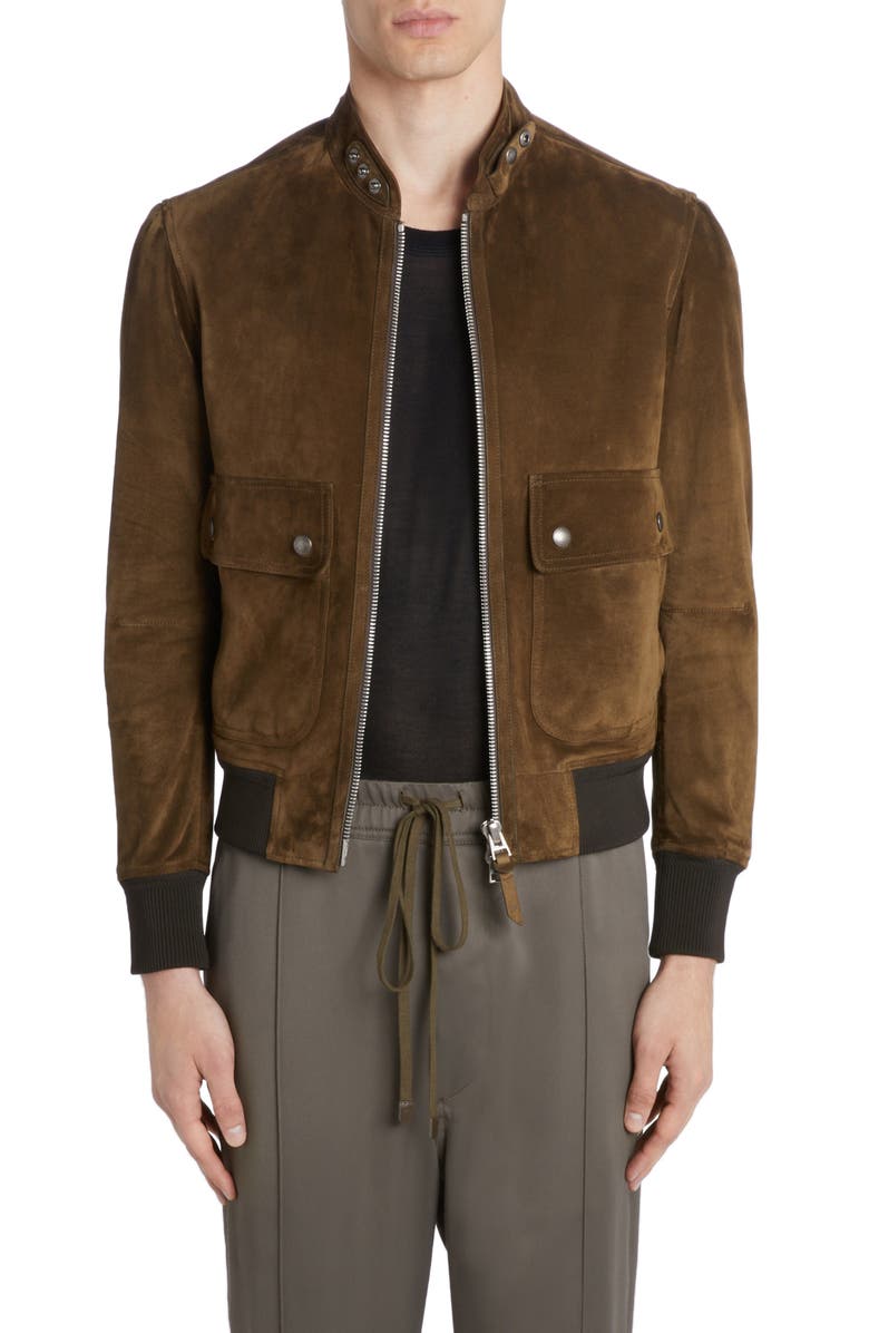 TOM FORD Suede Bomber Jacket, Main, color, 