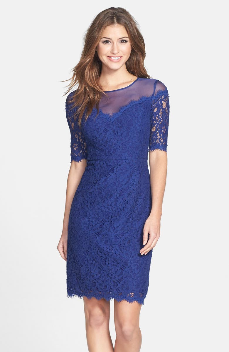 Nue by Shani Cotton Blend Lace Sheath Dress, Main, color,
