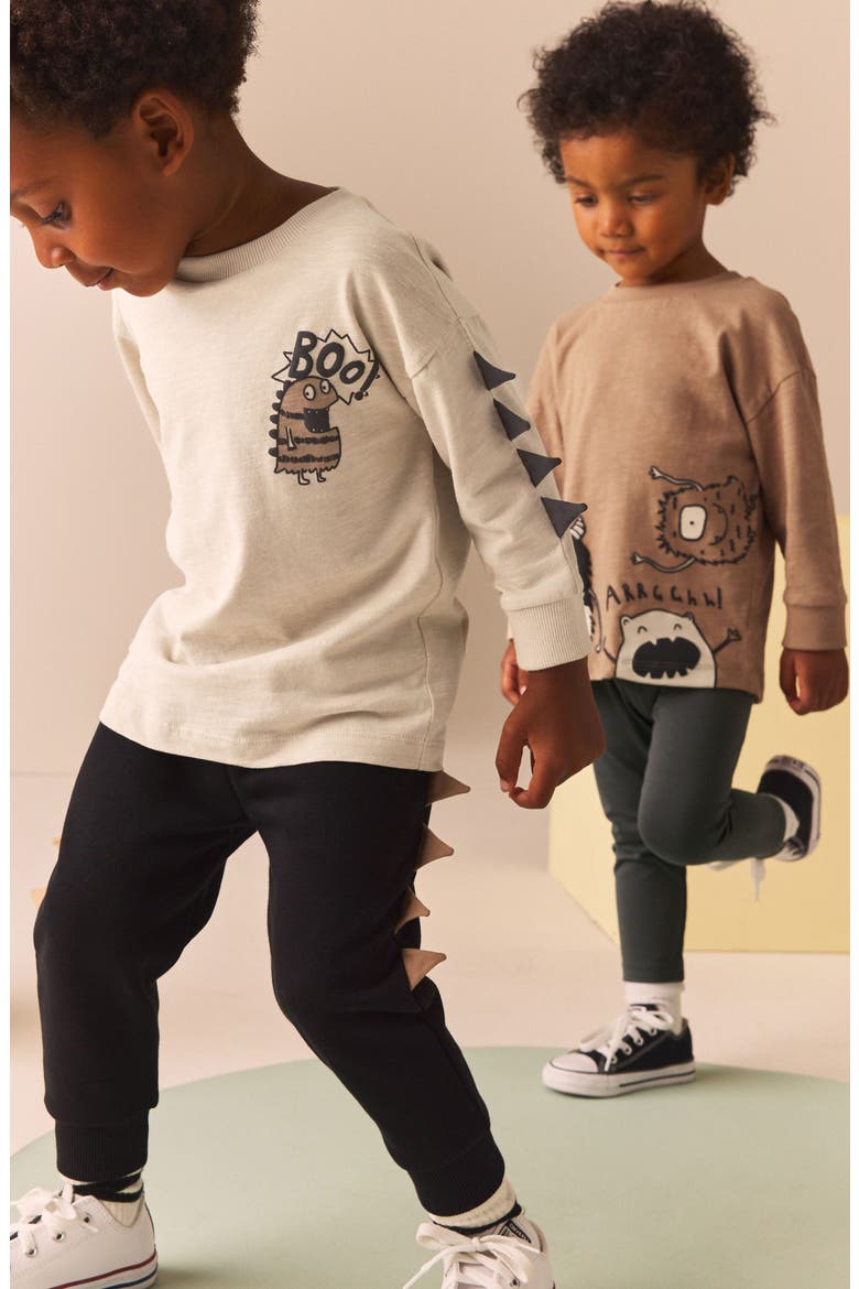 Kids' Assorted 4-Pack Monster Long Sleeve Graphic T-Shirt, Joggers & Leggings Set, Alternate, color, BROWN