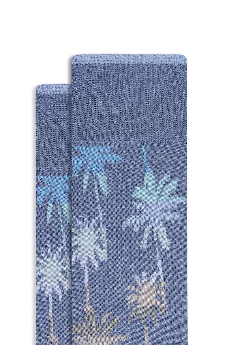 Bugatchi Palm Tree Pattern Mercerized Cotton Blend Dress Socks, Alternate, color, Air Blue