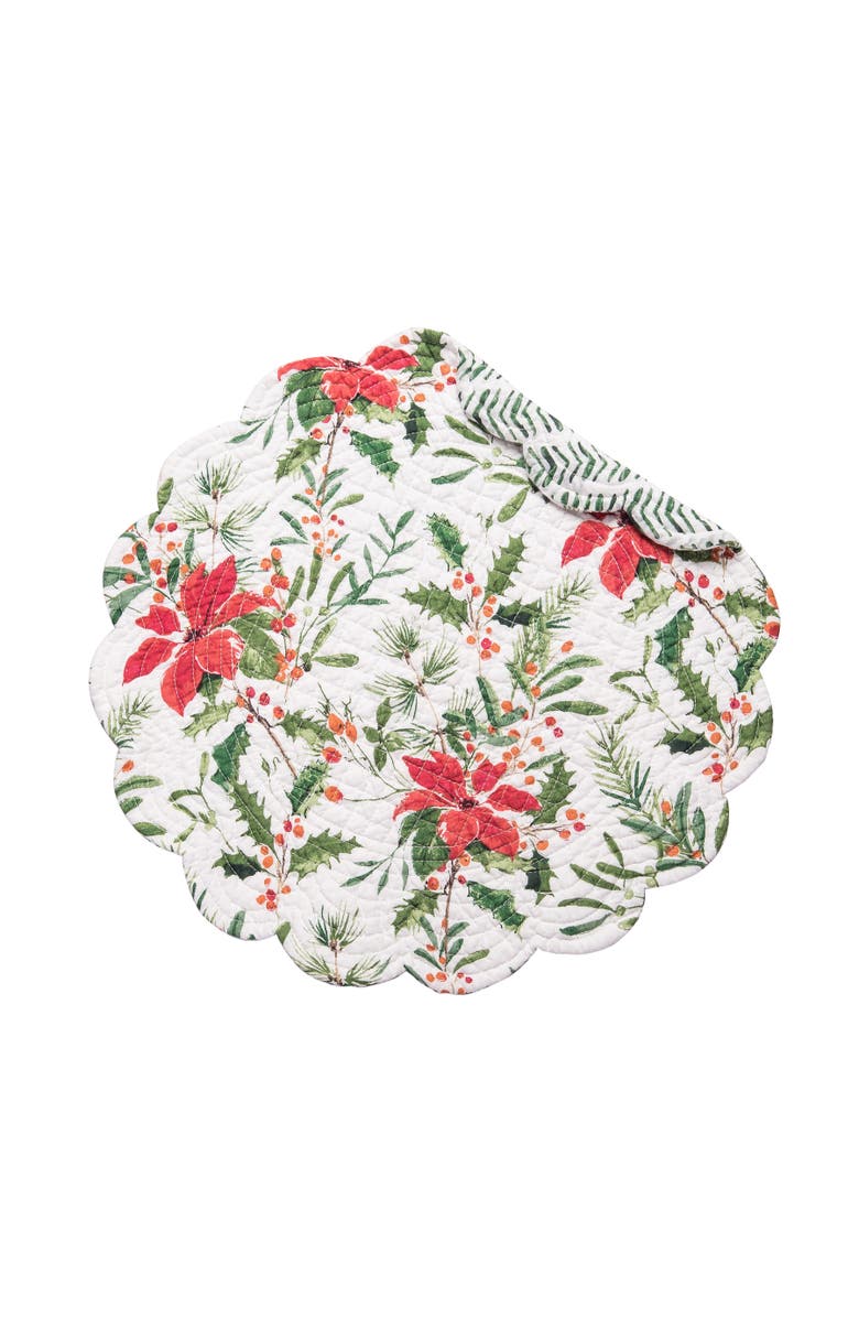 C&F Home Silvia Poinsettia Round Placemats Set of 6, 17", Alternate, color, Green