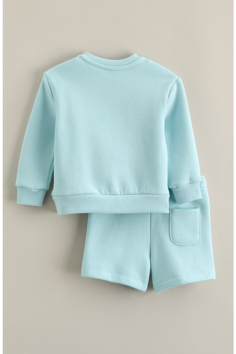 Fleece Graphic Sweatshirt & Shorts Set, Alternate, color, BLUE PICNIC SNACKS- BLUE