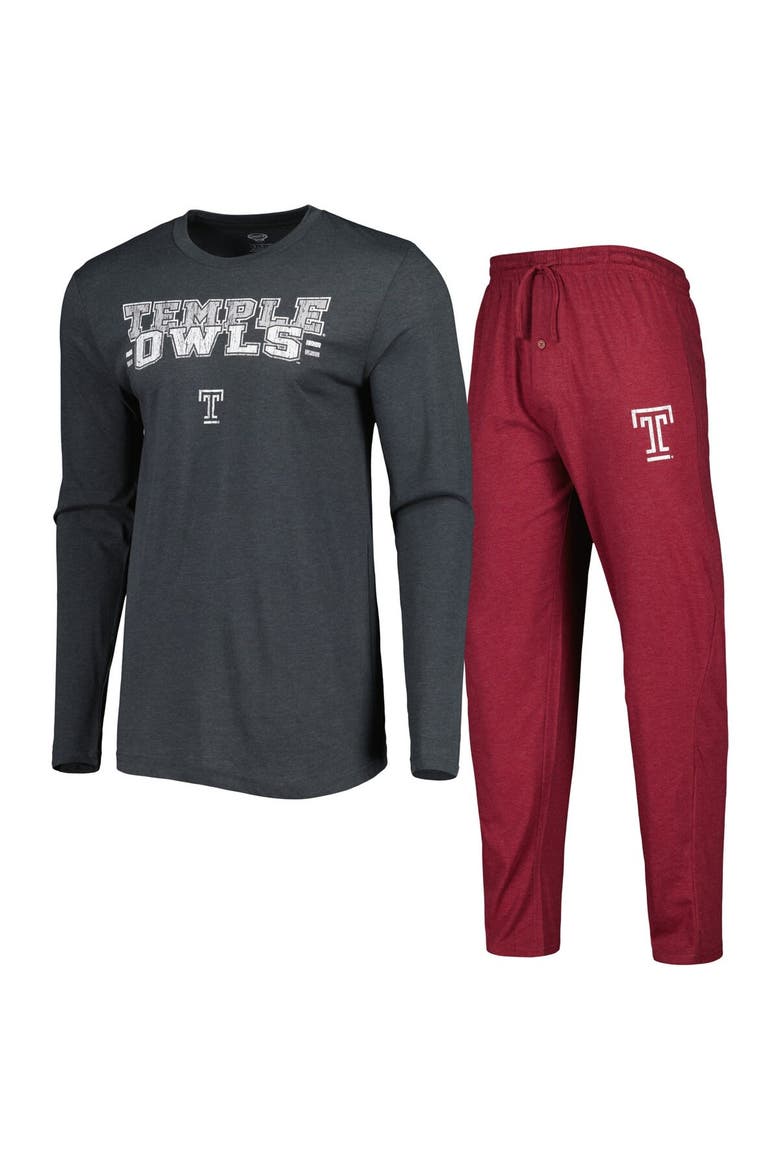 Men's Concepts Sport Cherry/Charcoal Temple Owls Meter Long Sleeve T-Shirt & Pants Sleep Set, Alternate, color, Maroon