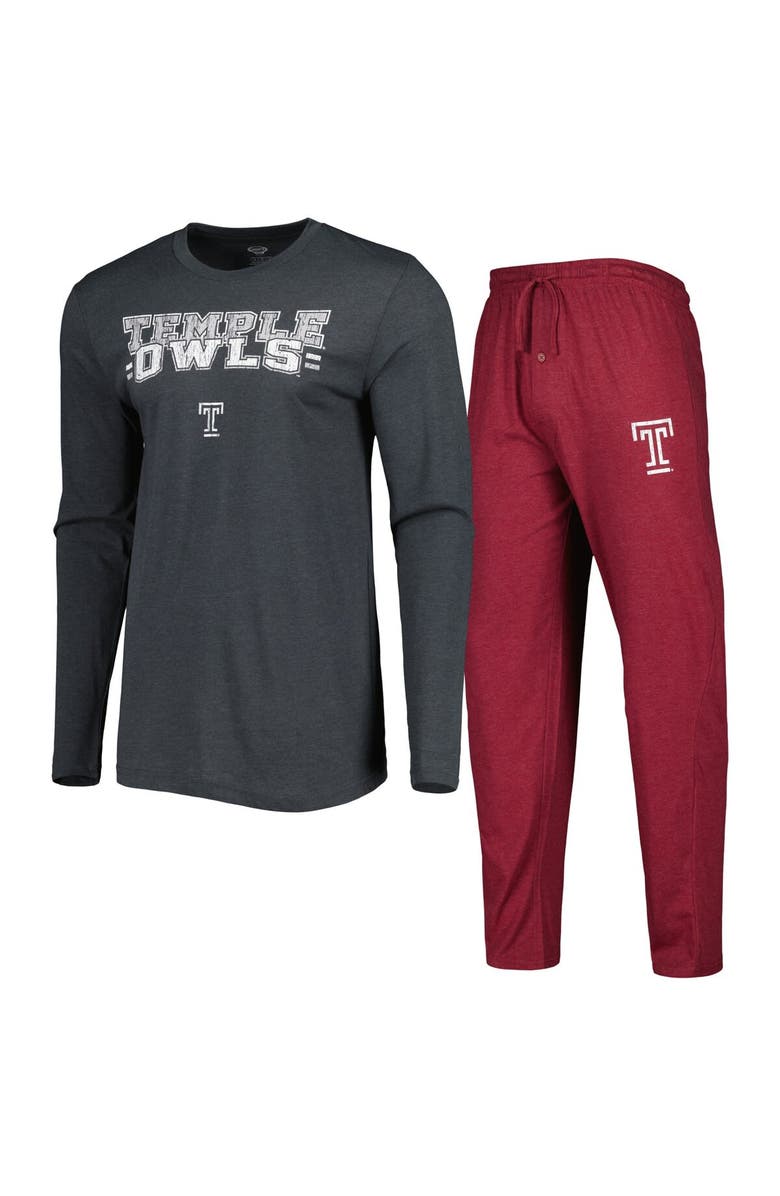 CONCEPTS SPORT Men's Concepts Sport Cherry/Charcoal Temple Owls Meter Long Sleeve T-Shirt & Pants Sleep Set, Alternate, color, Maroon