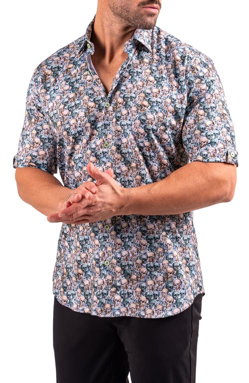 Maceoo Galileo Resistance0335 Yellow Skull Print Short Sleeve Cotton Button-up Shirt