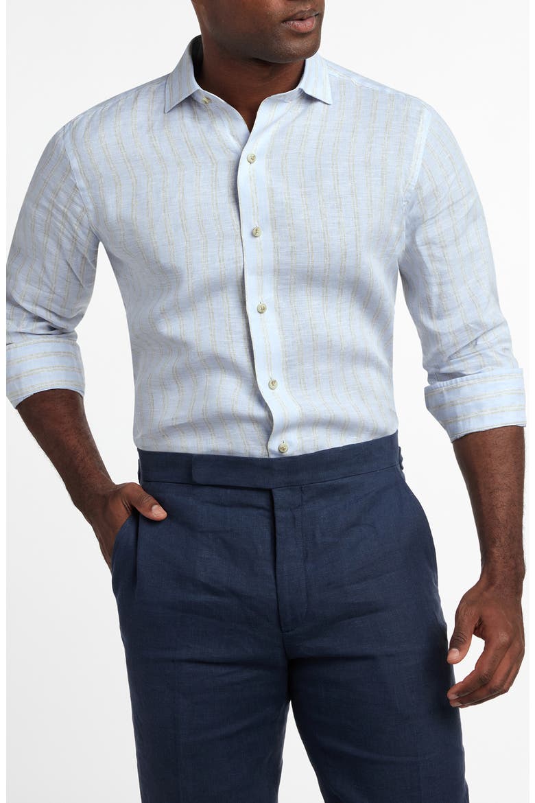 Stripe Slub Linen Button-Up Shirt, Alternate, color, SKY/ DUNE