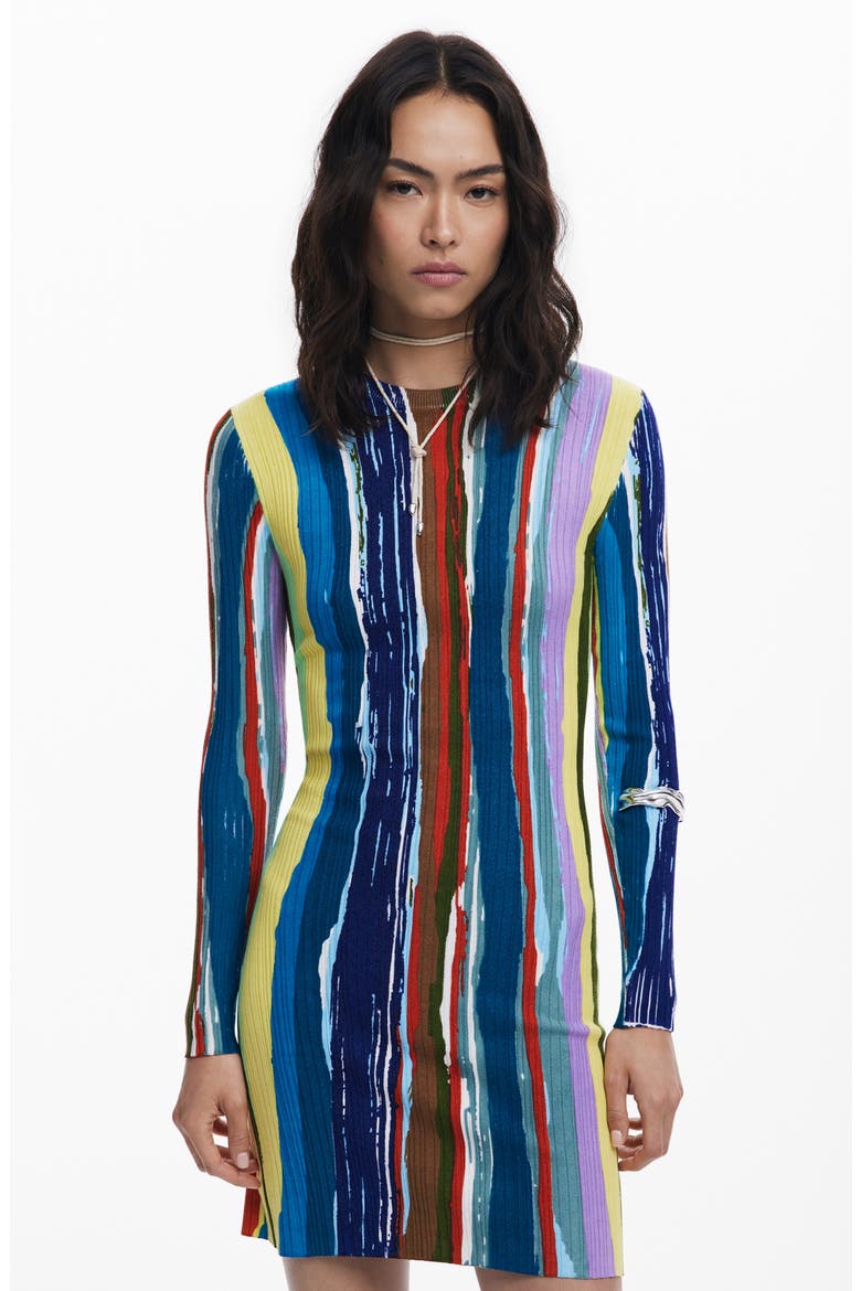 Paint Stripe Long Sleeve Minidress, Alternate, color, BLUE