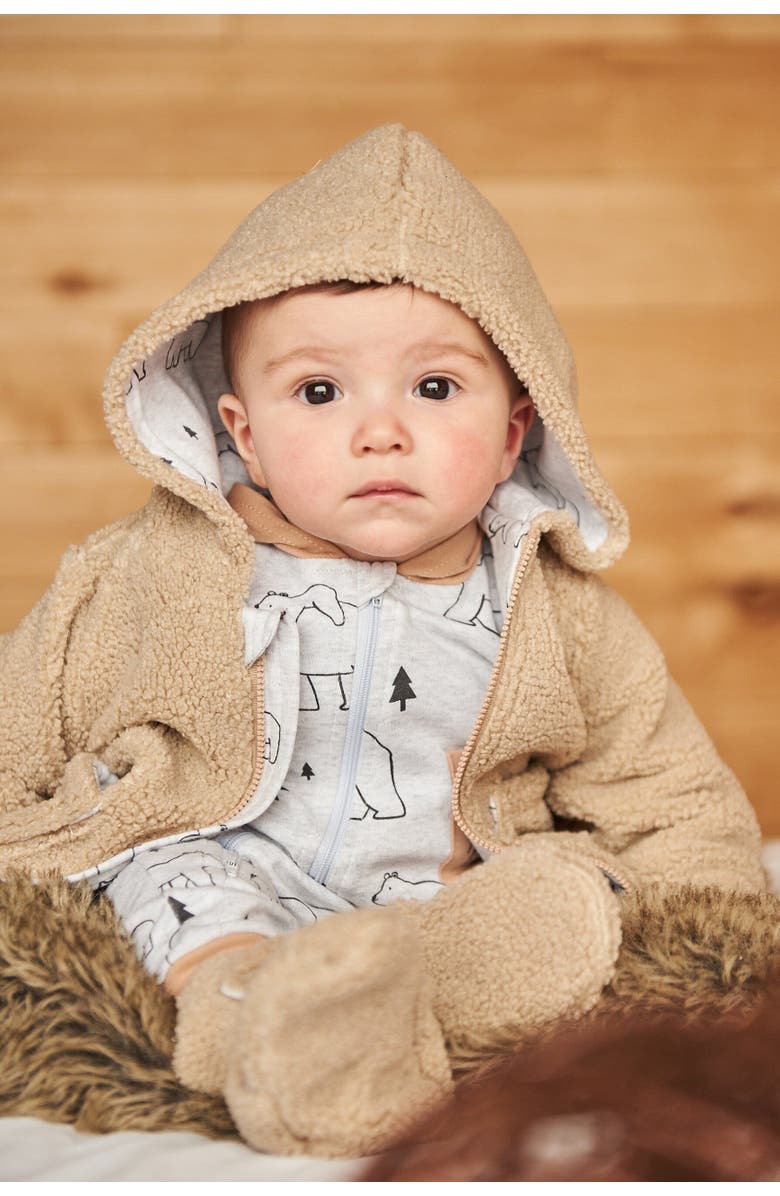 Deux par Deux Baby Boy's Soft Fleece Hooded Zip Jacket Sand, Alternate, color, 